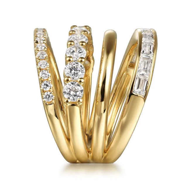 14K Yellow Gold Stackable Ring with 2.03ctw Baguette & Round Diamonds Size 6.5 Fine Jewelry 5