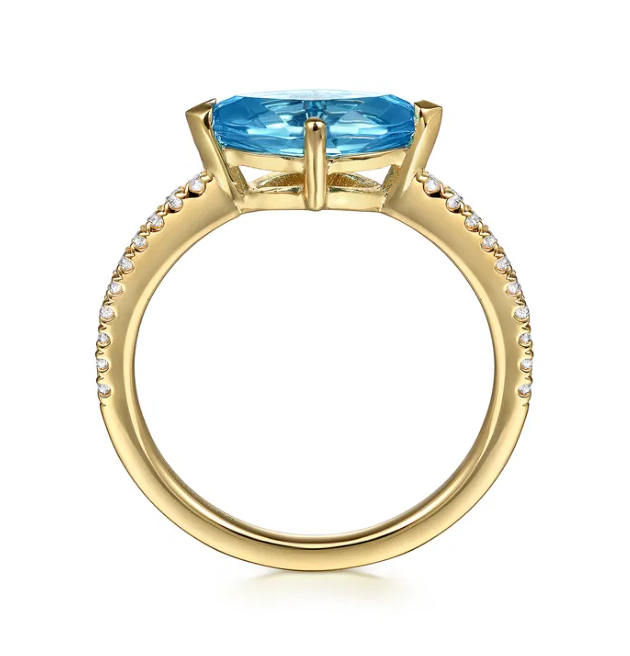 14K Yellow Gold Ring with 1.18ctw Marquise Cut Blue Topaz & .11ctw Diamonds Size 6.5 Fine Jewelry 3