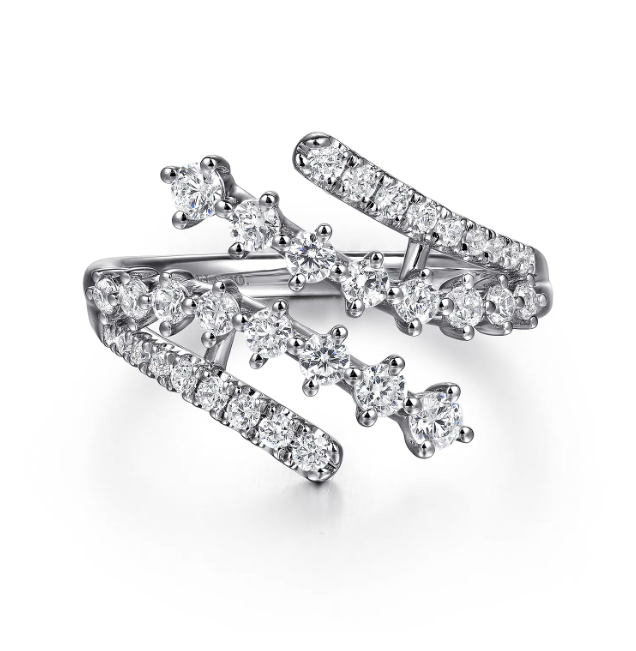 14K White Gold Multi-Row Bypass Ring with .72ctw Diamonds Size 6.5 Fine Jewelry