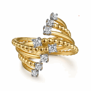 14K Two-Tone Bujukan Bead Bypass Ring with .52ctw Diamonds Size 6.5