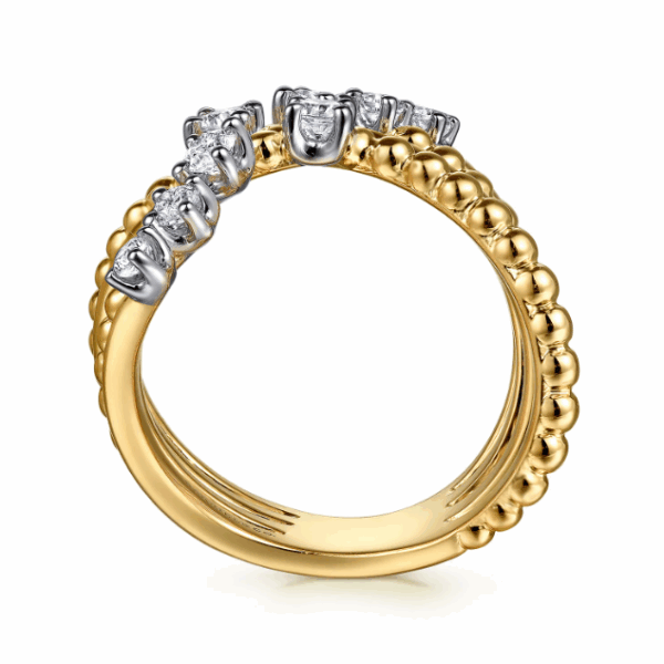 14K Two-Tone Bujukan Bead Bypass Ring with .52ctw Diamonds Size 6.5 Fine Jewelry 13