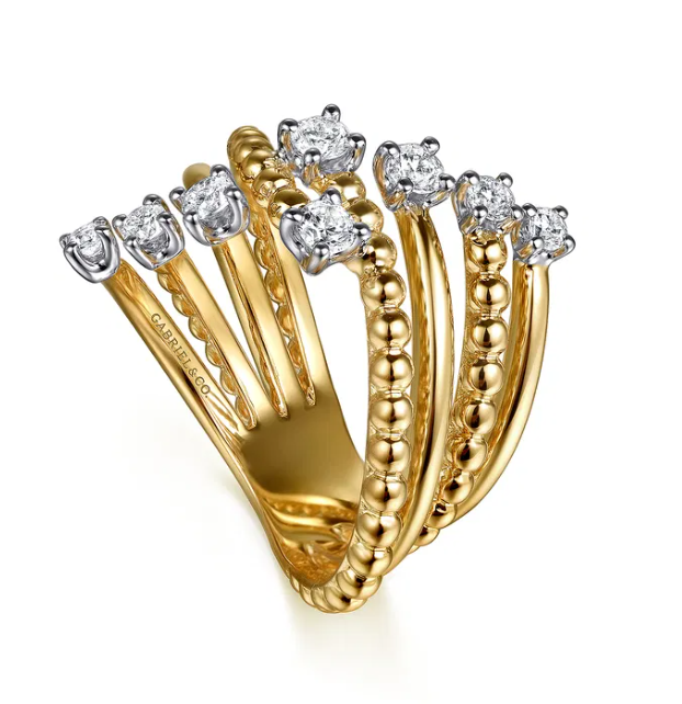 14K Two-Tone Bujukan Bead Bypass Ring with .52ctw Diamonds Size 6.5 Fine Jewelry 4