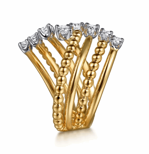 14K Two-Tone Bujukan Bead Bypass Ring with .52ctw Diamonds Size 6.5 Fine Jewelry 15