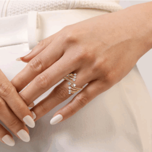 14K Two-Tone Bujukan Bead Bypass Ring with .52ctw Diamonds Size 6.5