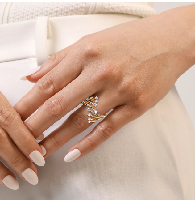 14K Two-Tone Bujukan Bead Bypass Ring with .52ctw Diamonds Size 6.5 Fine Jewelry 2