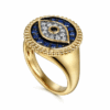 14K Yellow Gold Evil Eye Signet Ring with Multi-Stones & Diamonds Size 6.5 Fine Jewelry 19