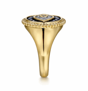 14K Yellow Gold Evil Eye Signet Ring with Multi-Stones & Diamonds Size 6.5 Fine Jewelry 10