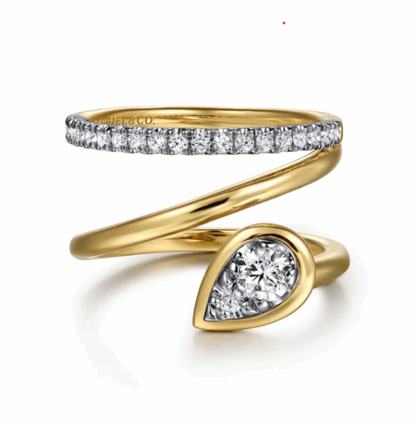 14K Two-Tone Bypass Ring with .48ctw Pear & Round Diamonds Size 6.5 Fine Jewelry 11