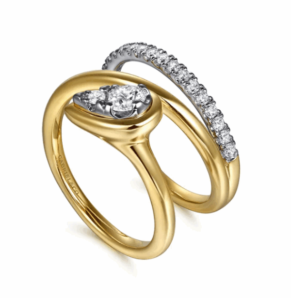 14K Two-Tone Bypass Ring with .48ctw Pear & Round Diamonds Size 6.5 Fine Jewelry 14
