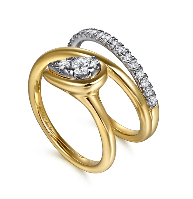 14K Two-Tone Bypass Ring with .48ctw Pear & Round Diamonds Size 6.5 Fine Jewelry 4