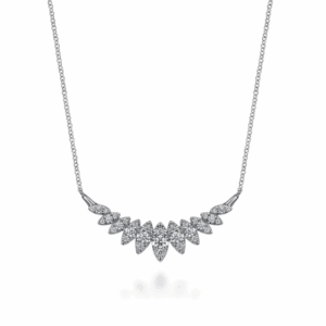 14K White Gold Marquise Shape Bar Necklace with .74ctw Diamonds 17.5