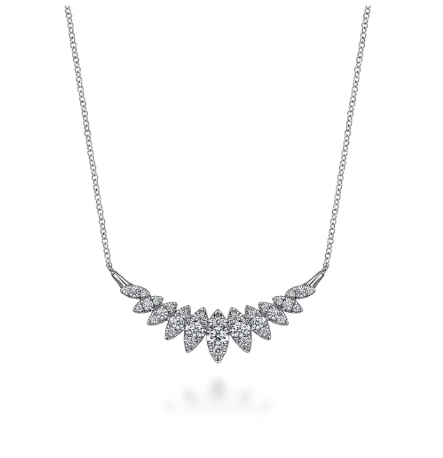 14K White Gold Marquise Shape Bar Necklace with .74ctw Diamonds 17.5″ Fine Jewelry