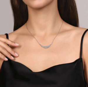 14K White Gold Marquise Shape Bar Necklace with .74ctw Diamonds 17.5″ Fine Jewelry 5