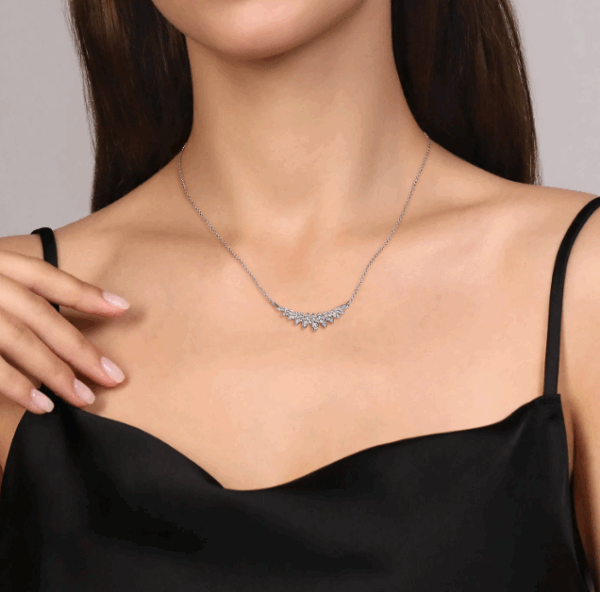 14K White Gold Marquise Shape Bar Necklace with .74ctw Diamonds 17.5″ Fine Jewelry 8