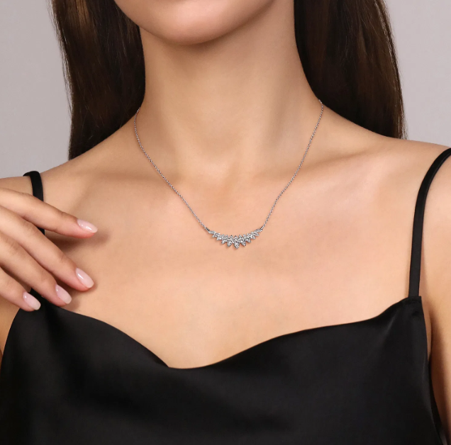 14K White Gold Marquise Shape Bar Necklace with .74ctw Diamonds 17.5″ Fine Jewelry 2