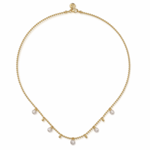 14K Yellow Gold Bujukan Bead Droplet Necklace with .93ctw Pearls 17.5