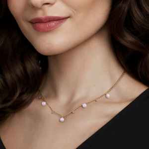 14K Yellow Gold Bujukan Bead Droplet Necklace with .93ctw Pearls 17.5