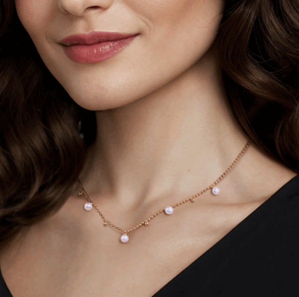 14K Yellow Gold Bujukan Bead Droplet Necklace with .93ctw Pearls 17.5″ Fine Jewelry 6