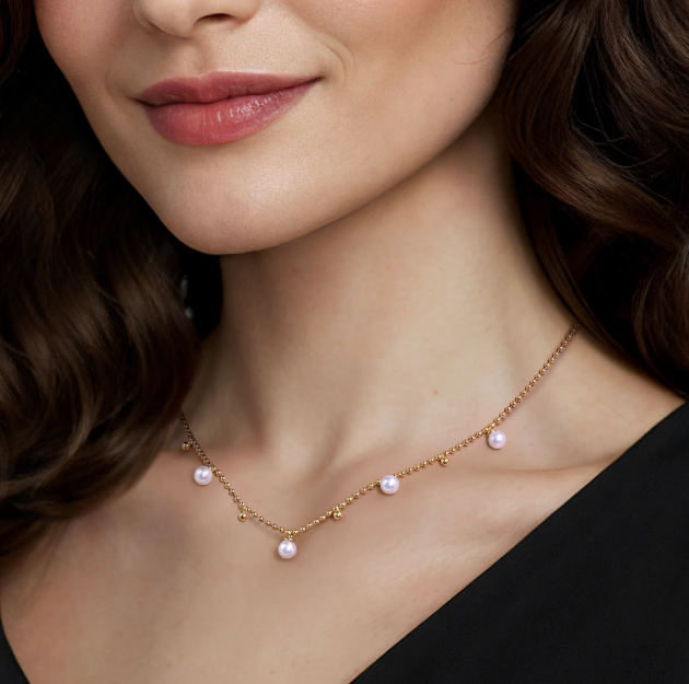 14K Yellow Gold Bujukan Bead Droplet Necklace with .93ctw Pearls 17.5″ Fine Jewelry 2