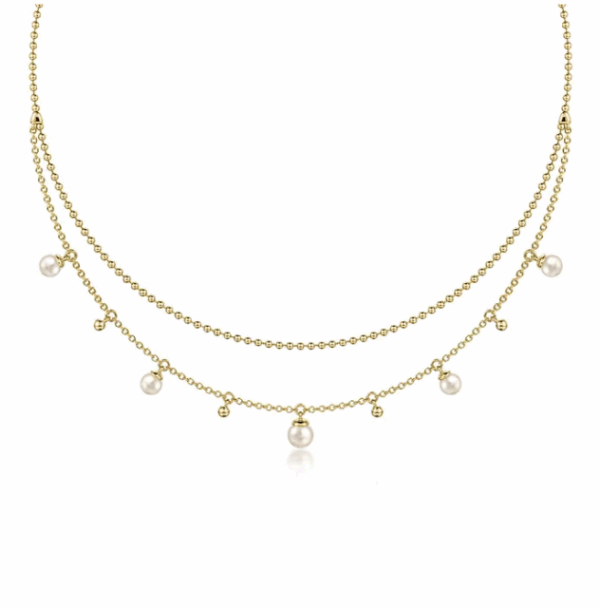 14K Yellow Gold Bujukan Bead Layered Necklace with 1.11ctw Pearls 17.5″ Fine Jewelry 7