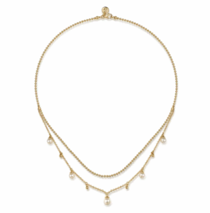 14K Yellow Gold Bujukan Bead Layered Necklace with 1.11ctw Pearls 17.5″ Fine Jewelry 6