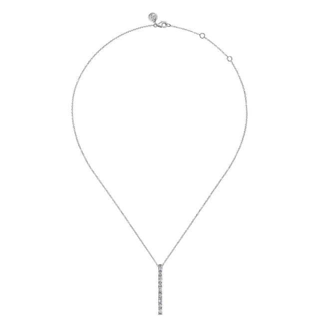 14K White Gold Vertical Bar Necklace with .77ctw Baguette & Round Diamonds 17.5″ Fine Jewelry 3