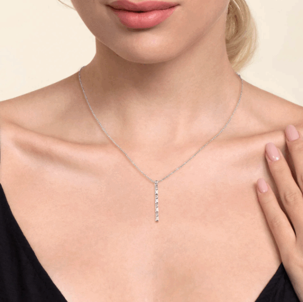 14K White Gold Vertical Bar Necklace with .77ctw Baguette & Round Diamonds 17.5″ Fine Jewelry 8