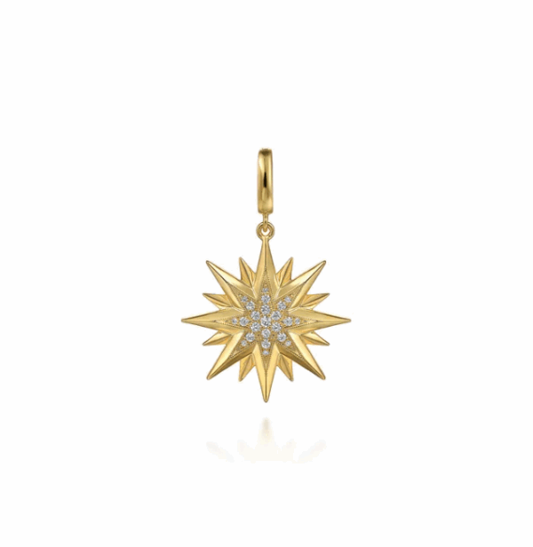 14K Yellow Gold Starburst Medallion Pendant with .20ctw Diamonds Fine Jewelry 11