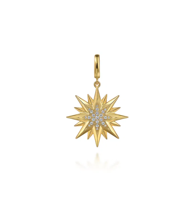 14K Yellow Gold Starburst Medallion Pendant with .20ctw Diamonds Fine Jewelry 3