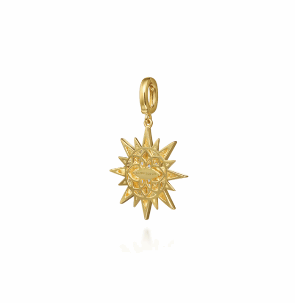 14K Yellow Gold Starburst Medallion Pendant with .20ctw Diamonds Fine Jewelry 12