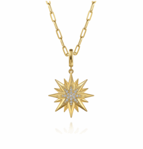14K Yellow Gold Starburst Medallion Pendant with .20ctw Diamonds Fine Jewelry 5