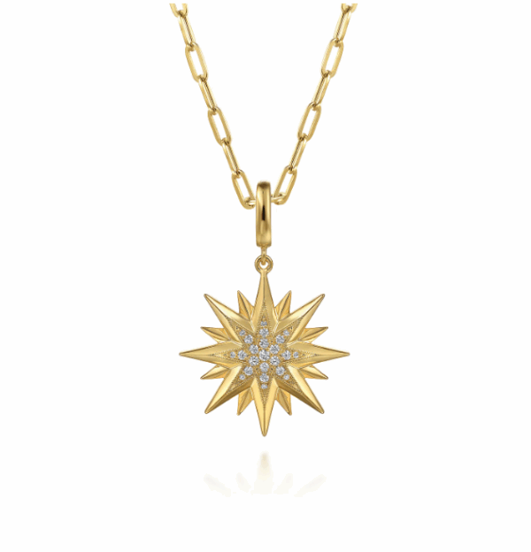 14K Yellow Gold Starburst Medallion Pendant with .20ctw Diamonds Fine Jewelry 9