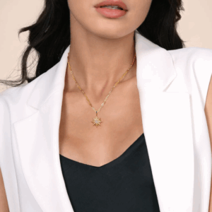 14K Yellow Gold Starburst Medallion Pendant with .20ctw Diamonds