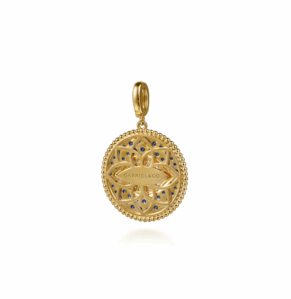 14K Yellow Gold Evil Eye Medallion with Black/Blue Sapphires & Diamonds Fine Jewelry 12