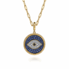 14K Yellow Gold Evil Eye Medallion with Black/Blue Sapphires & Diamonds Fine Jewelry 13