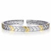 14K Yellow Gold & Sterling Silver Men’s Herringbone Open Cuff Bangle Size 7.25 Bracelets 13