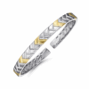 14K Yellow Gold & Sterling Silver Men’s Herringbone Open Cuff Bangle Size 7.25 Bracelets 15