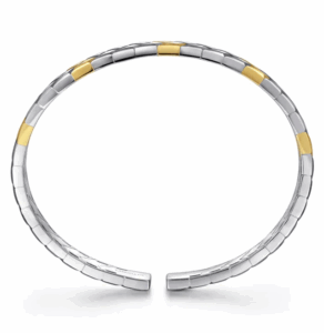 14K Yellow Gold & Sterling Silver Men’s Herringbone Open Cuff Bangle Size 7.25 Bracelets 8