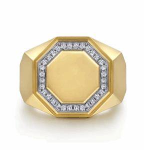 14K Yellow Gold Men’s High Polish Hexagon Ring with .20ctw Diamonds Size 10 Fine Jewelry 6