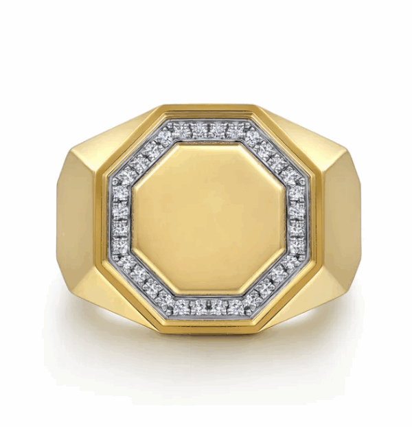 14K Yellow Gold Men’s High Polish Hexagon Ring with .20ctw Diamonds Size 10 Fine Jewelry 11