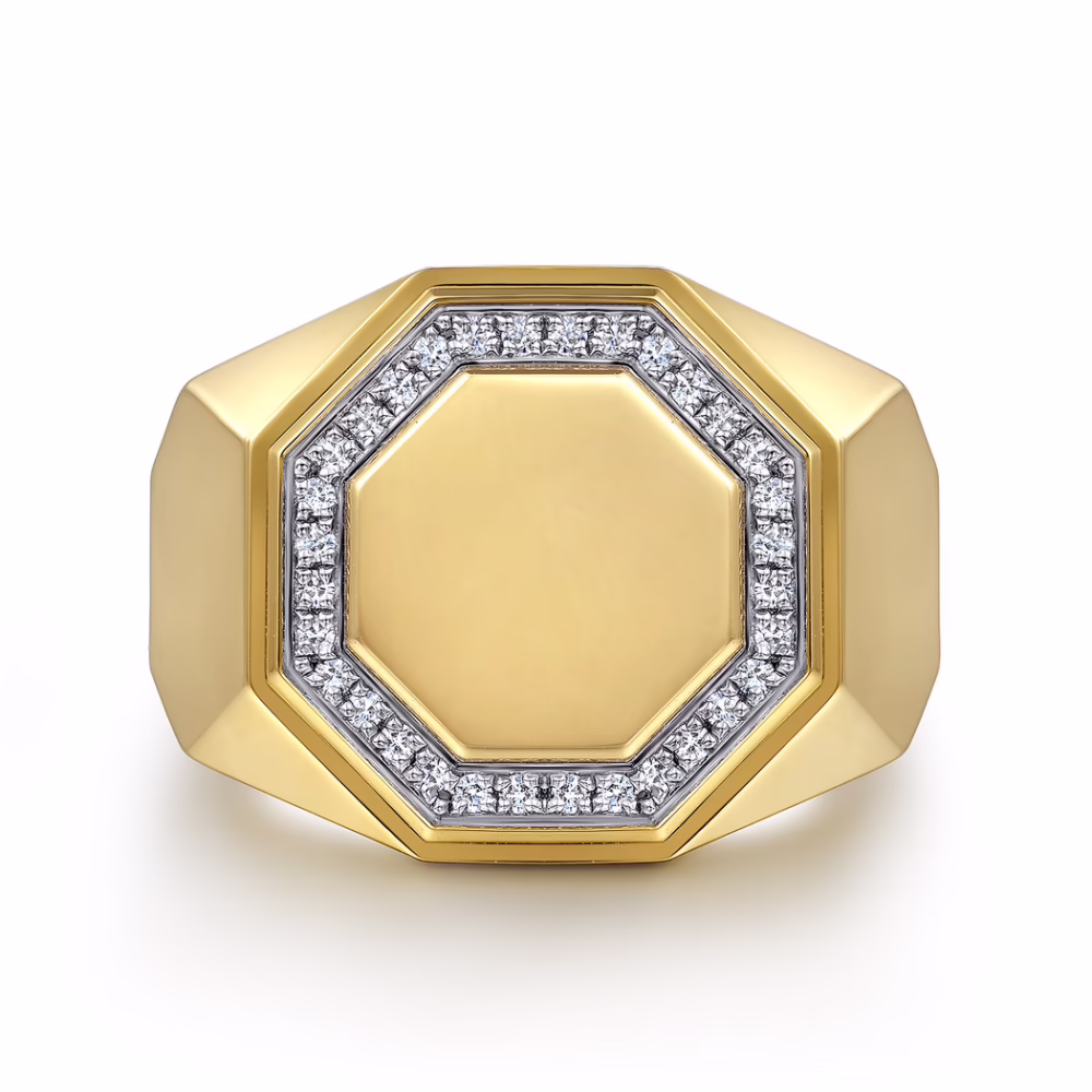 Men’s 14K Yellow Gold Hexagon Ring with .20ctw Diamonds Size 10 Fine Jewelry 11