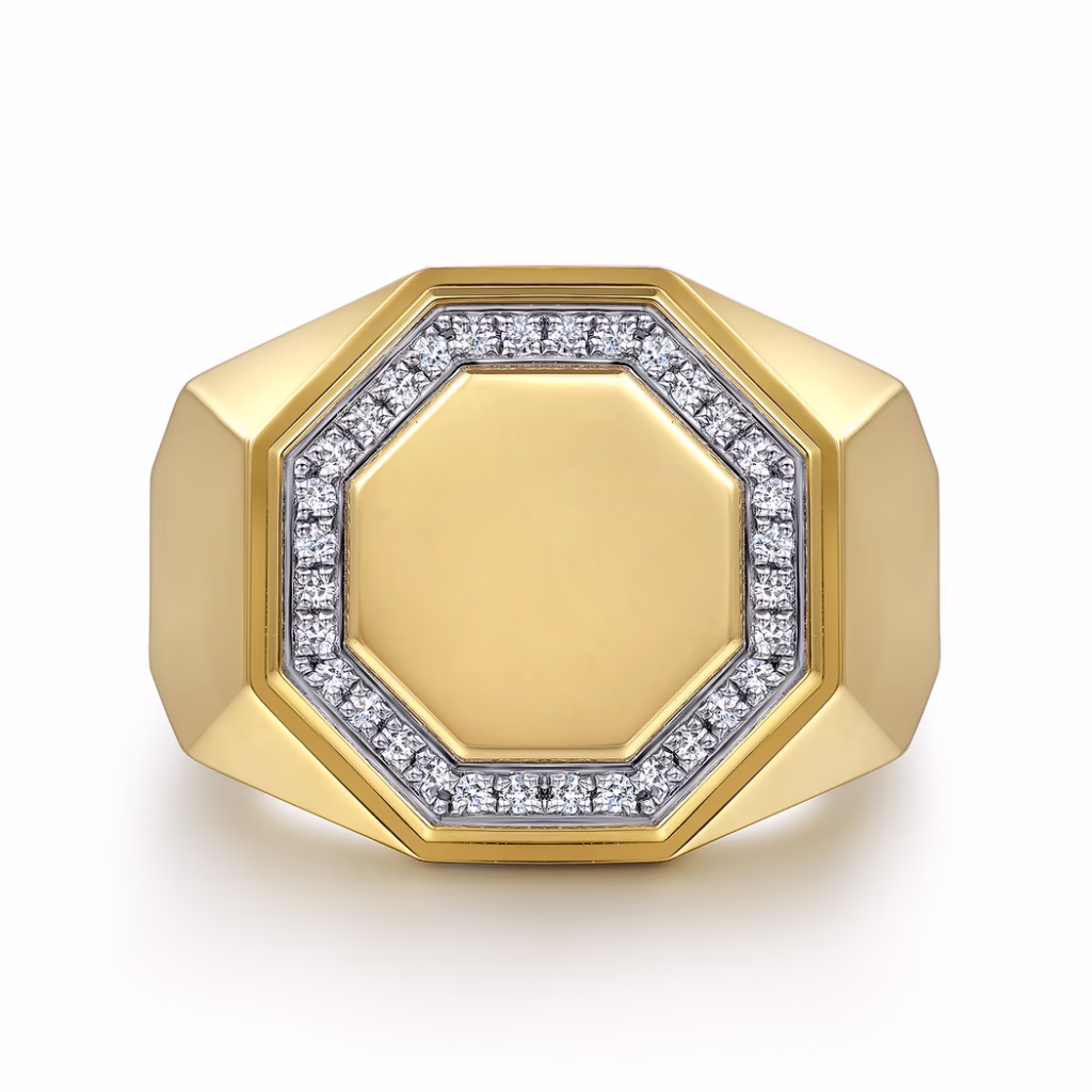 Men’s 14K Yellow Gold Hexagon Ring with .20ctw Diamonds Size 10 Fine Jewelry 6