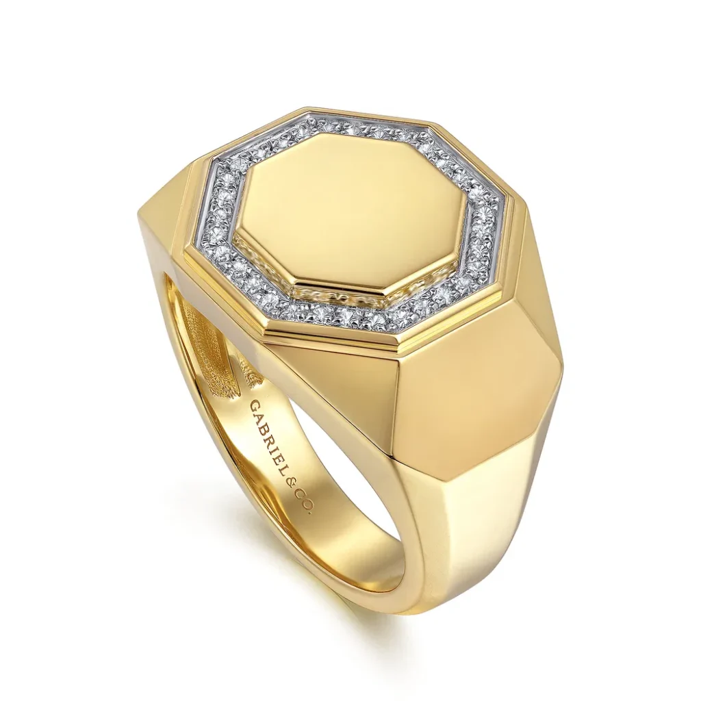 Men’s 14K Yellow Gold Hexagon Ring with .20ctw Diamonds Size 10 Fine Jewelry 9