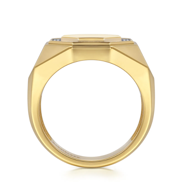 14K Yellow Gold Men’s High Polish Hexagon Ring with .20ctw Diamonds Size 10 Fine Jewelry 3