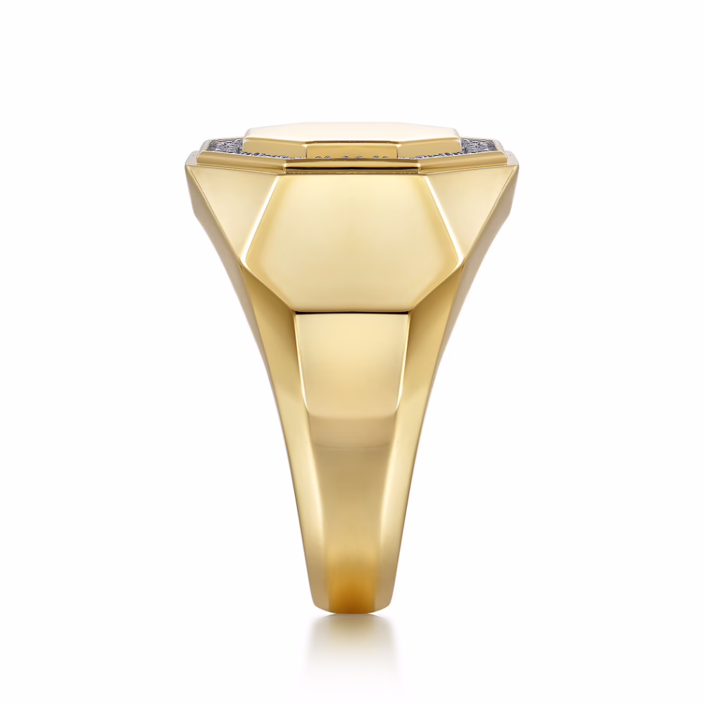 Men’s 14K Yellow Gold Hexagon Ring with .20ctw Diamonds Size 10 Fine Jewelry 15