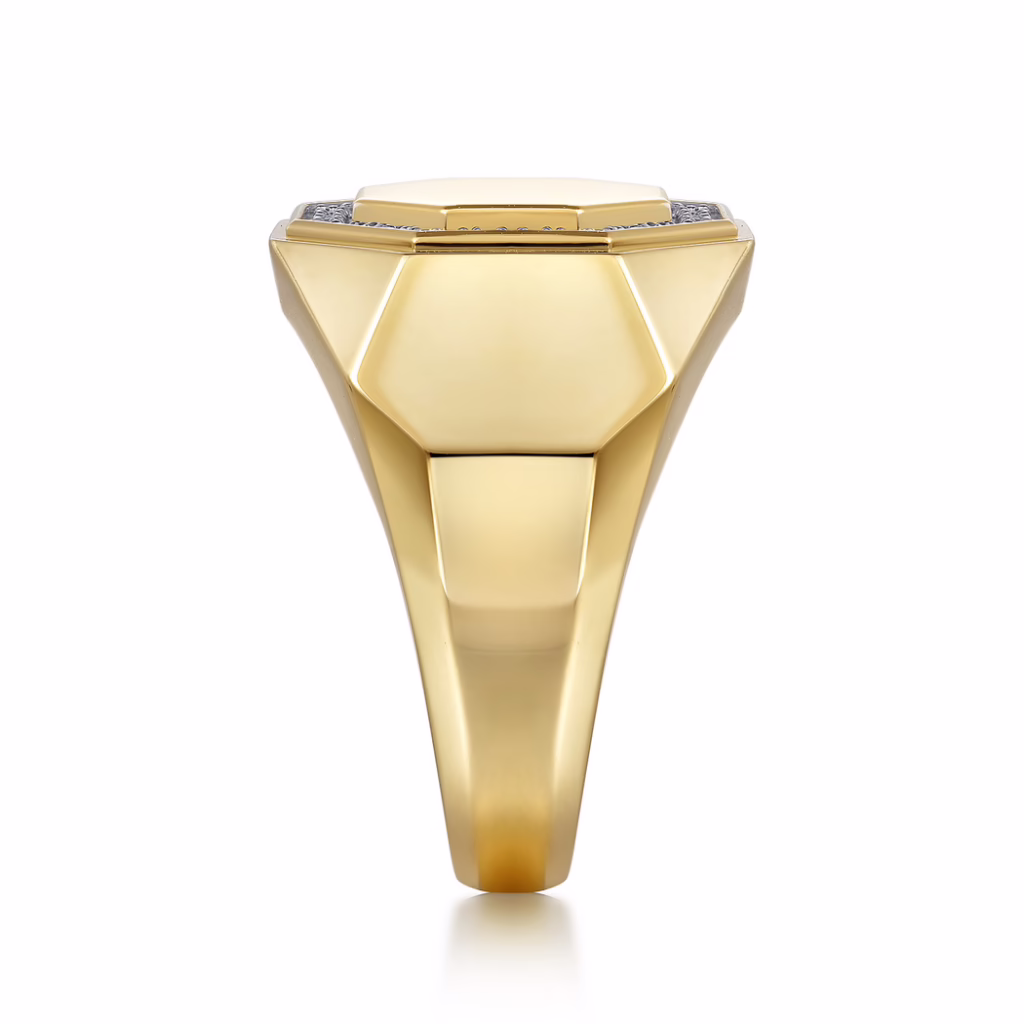 Men’s 14K Yellow Gold Hexagon Ring with .20ctw Diamonds Size 10 Fine Jewelry 10