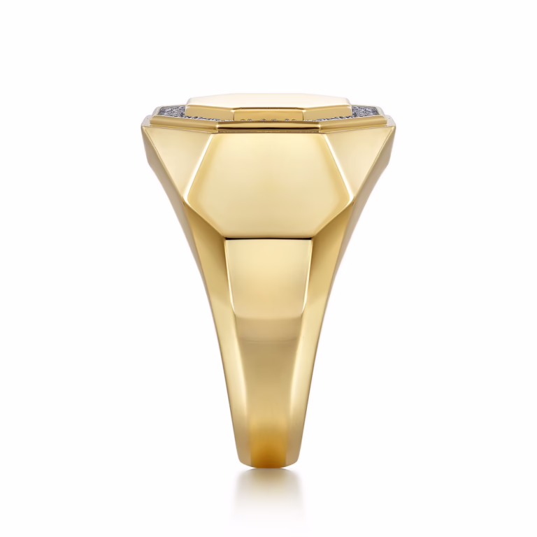 Men’s 14K Yellow Gold Hexagon Ring with .20ctw Diamonds Size 10 Fine Jewelry 10
