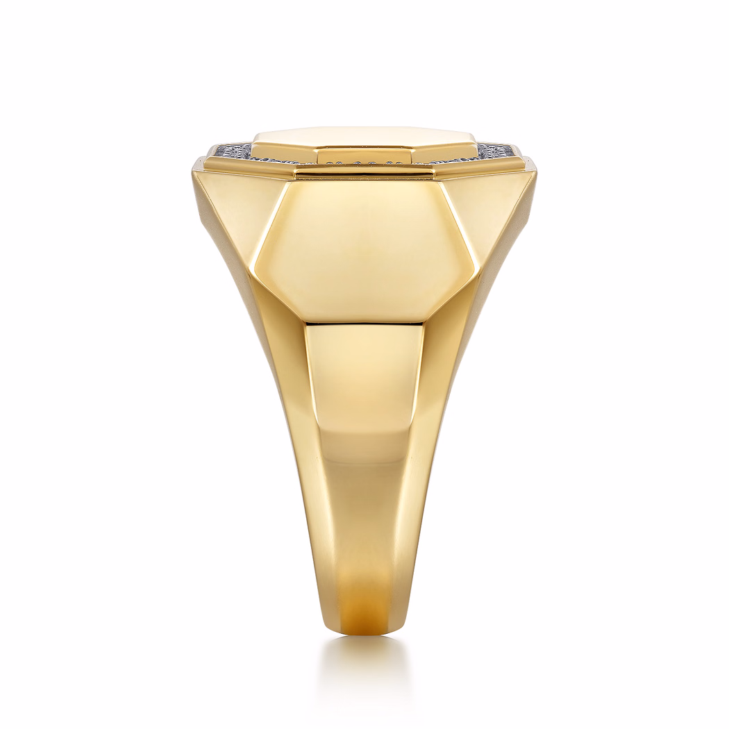 Men’s 14K Yellow Gold Hexagon Ring with .20ctw Diamonds Size 10 Fine Jewelry 5