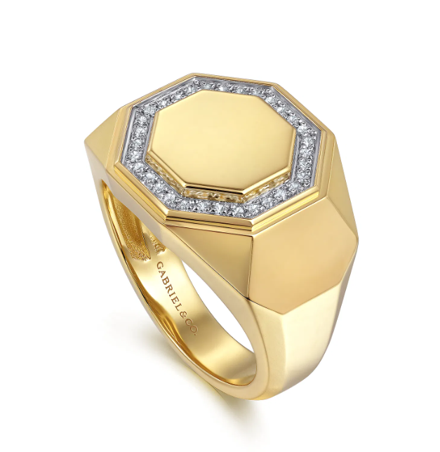 14K Yellow Gold Men’s High Polish Hexagon Ring with .20ctw Diamonds Size 10 Fine Jewelry 4