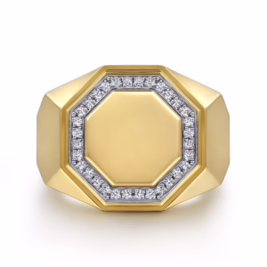 Men's 14K Yellow Gold Hexagon Ring with .20ctw Diamonds Size 10
